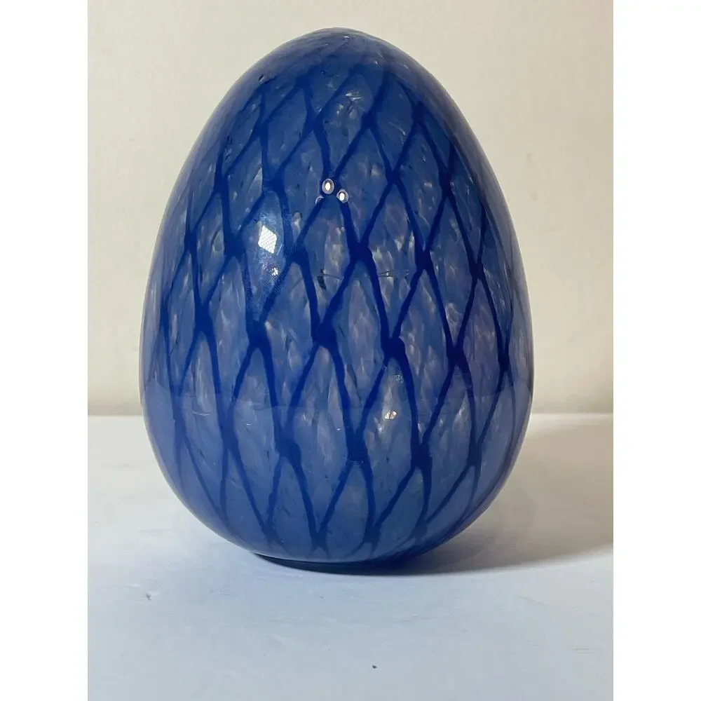 Blue Glass Egg Shaped Light Decorative Night Desk/Table Small Lamp USED Tested